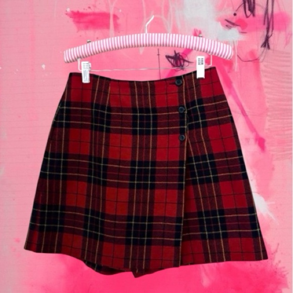 VTG The Limited Red Wool Plaid Tartan Skort Size 8 Made in Italy